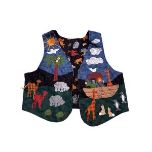 Handmade Noahs Ark Animal Applique Vest Kids Multicolor Storybook Patchwork